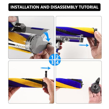 Yivy for Dyson V15/V15s Detect/Gen5/V12 Slim - Fluffy Roller Brush Soft Floor Brush, No.971634-01 - color: Yellow Blue