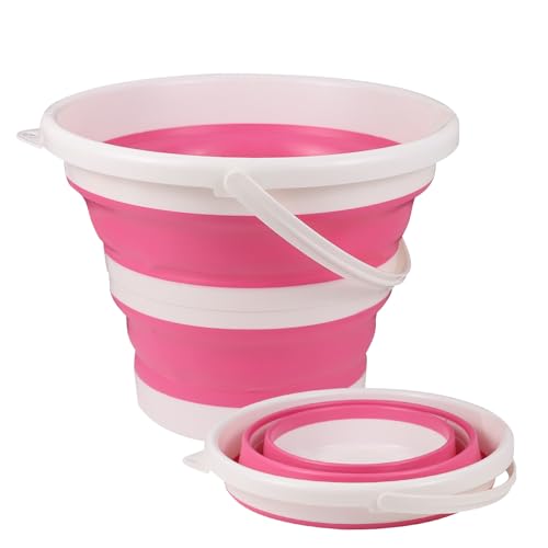 Hovom Car Collapsible Bucket, 10L 2.6 Gallon Foldable Round Tub, Pink - color: Pink