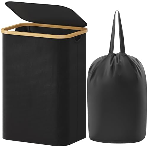 Lifewit 80L Large Laundry Basket with Lid, Removable Bags, Black - color: Black, size: 80L