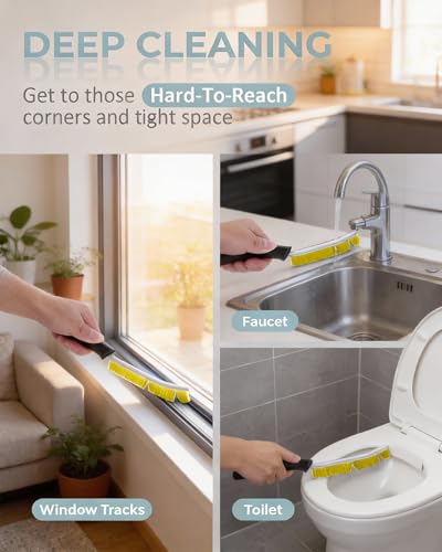 6 Pack Hard Bristle Crevice Cleaning Brush Set, Narrow Spaces Deep Reach Gap Scrub Tool with Long Handle for Household Use Kitchen Bathroom Sink Track, Mixing Colors - color: Yellow + Red + Green + Blue + Black + White