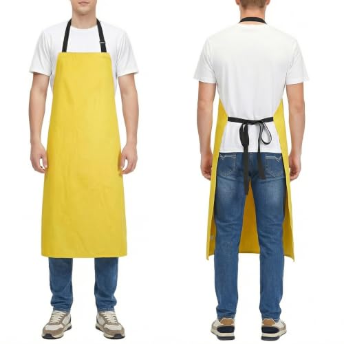 Molaxhome PU Waterproof Apron for Chef Lightweight Oil-Resistant Work Apron - color: Yellow