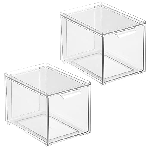 mDesign Kitchen Storage Drawer Box – Plastic Storage Box with Pull-Out Drawer – Pantry, Fridge and Cupboard Storage for Food and Snacks – Pack of 2 – Clear - size: 8 x 6 x 6 (Pack of 2)