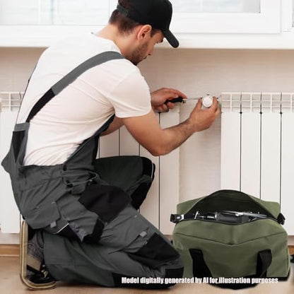 Small Tool Bag, Close Top Wide Mouth Tool Organizer Bag, Large Tool Bags - color: Army Green, size: 16 Inch