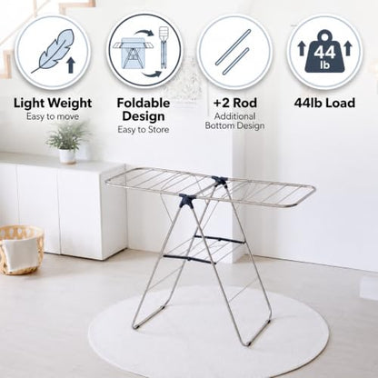 TRESBELLE Stainless Steel Clothes Drying Rack,Foldable Laundry Dryer,Size M - size: Medium