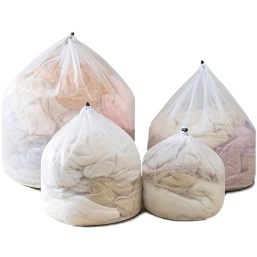 Mesh Laundry Bags with Adjustable Single Shoulder Straps Sturdy Nylon Material Laundry Liners with Drawstring Closure for College, Dorm and Apartment(4PCS-M,L,XL,XXL) - size: Delicate(4pcs-M,L,XL,XXL)