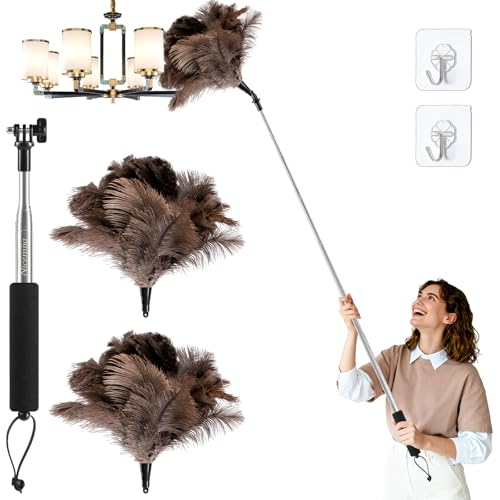 Extendable Ostrich Feather Duster for Cleaning with 49 inch Rotatable Pole - color: 49in-brown