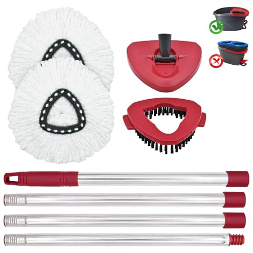 Mop Head Replacement, Base, Mop Handle for Ocedar EasyWring 1-Tank System, 2 Microfiber Mop Refills, Extendable Length 30-59" Mop Handle, Base and Scrubber for All Hard-surfaced Floor - color: White (1-tank) - 2 Heads, 1 Mop Handle, 1 Base, 1 Scrubber