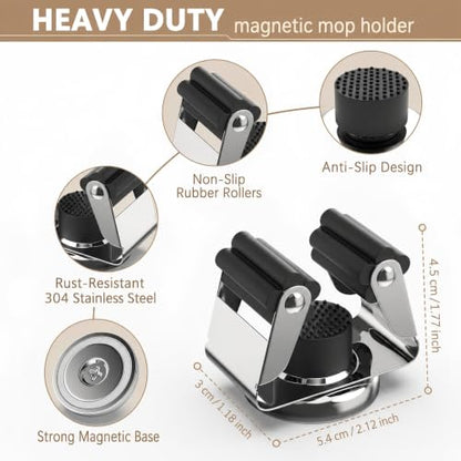 3-H 2 Pack Magnetic Broom Holder with 2 Pack Mini Magnetic Hooks,Silver - color: Silver, size: 2pc+2pc(42mm-Magnet)
