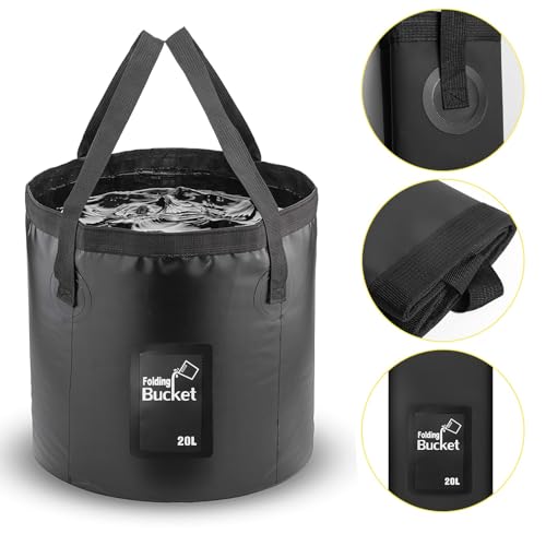 20L Collapsible Bucket, 5 Gallon Portable Folding (Black)