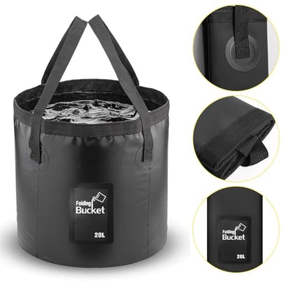 20L Collapsible Bucket, 5 Gallon Portable Folding (Black)