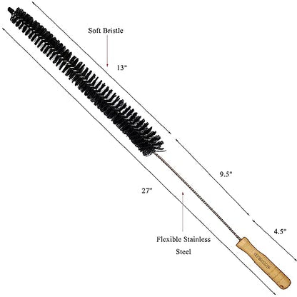 Bristle and Flexible Stainless Steel Brush 27 Inch for Clothes Dryer Lint Vent Trap Cleaning, Refrigerator Coil, Drain Pipes and Radiators Cleaning (Wood Handle - 1 Pack)