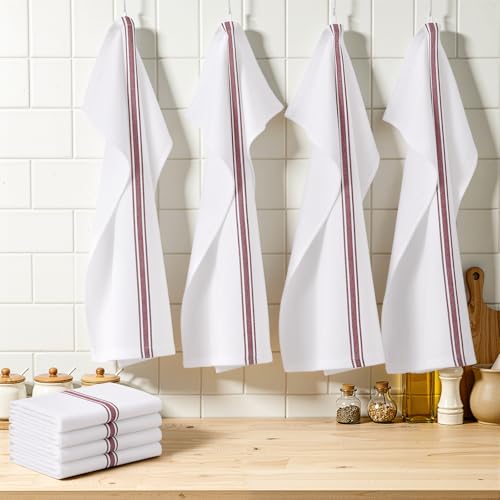 Homaxy 100% Ring Spun Cotton Kitchen Towels 6 Pack, Red Stripe - color: Red Stripe, size: 15" X 25" - 6 Pack