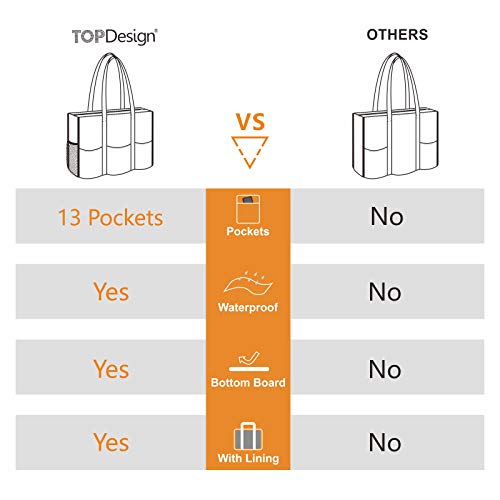 TOPDesign Utility Water Resistant Tote Bag with 13 Pockets, Zipper Closure - color: Artichoke, size: Large