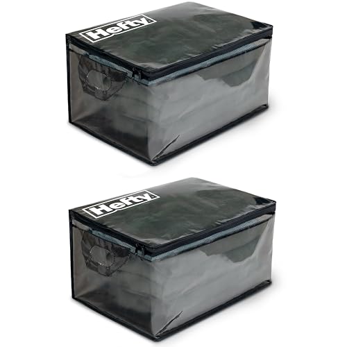 Hefty Large Flexible Tote with Breathable Mesh, Double Zipper, 2 Handles – Ideal for Moving or Clothes & Apparel Storage, Alternative to Plastic Bin, Organizer or Container – 2 Pack - size: 11 Gal - Standard - 2 Pack