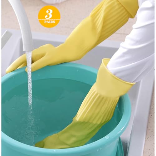 6-Pair 17.8-Inch Elbow-Length Reusable Rubber Waterproof Household Cleaning and Kitchen Dishwashing Gloves - Small Size - color: （pack of 6）, size: Small