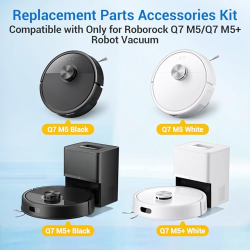 Q7 M5 plus Replacement Parts Accessories for Roborock Q7 M5+, Q7 L5+ Series Robot Vacuum Kit, 2 Main Brush, 6 Hepa Filter, 6 Mop Pads, 6 Side Brush, 6 Dust Bags,1 Screwdriver, 1 Clean Tool - size: 28 Pcs for Roborock Q7 M5+