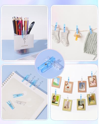 60Pcs Mini Clothespins for Baby Shower Games, Blue Clothes Pins 1.4 Inch - color: Blue Transparent