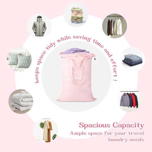 120L Travel Laundry Bag with Shoulder Handles, Dirty Clothes Storage Bag - color: Pink