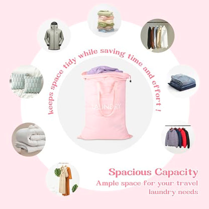 120L Travel Laundry Bag with Shoulder Handles, Dirty Clothes Storage Bag - color: Pink