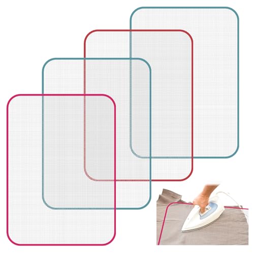 4 Pack Pressing Cloth for Ironing, Scorch-Saving Ironing Protector Insulation Pad Heat Resistant Pressing Clothes, Polyester Mesh Iron Pressing Mat for Easy Irons Sewing