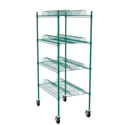 PRO&Family 24" x 36" Mobile Green Epoxy 4-Tier Commercial Drying Rack with Casters – Heavy Duty Wire Shelving for Dish Drying, Kitchen Storage & Food Service Use (1 1/4" Slots) - size: 24" x 36" Mobile