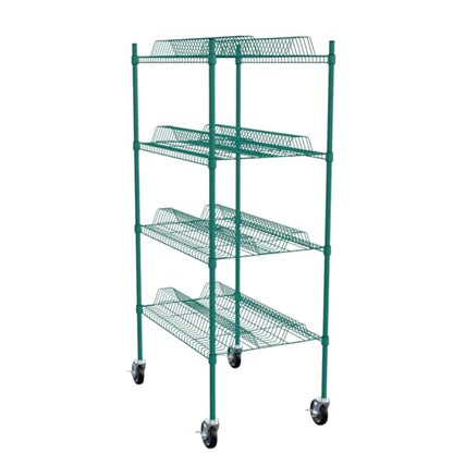 PRO&Family 24" x 48" Mobile Green Epoxy 4-Tier Commercial Drying Rack with Casters – Heavy Duty Wire Shelving for Dish Drying, Kitchen Storage & Food Service Use (1 1/4" Slots) - size: 24" x 48" Mobile
