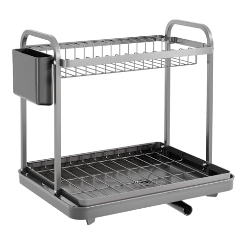 Sakugi Dish Drying Rack 2-Tier 15" x11.4" x15" Gray Double Rod - color: Gray, size: Large
