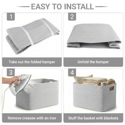Large Laundry Basket/Hamper, 22"x17"x12", Light Grey Basket - color: Light Grey, size: 75L