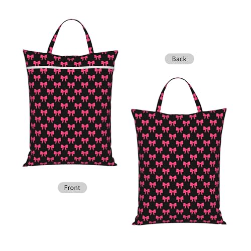 Pink Bow Travel Laundry Bag Washable Dirty Clothes Bag for Gym - color: Pink Bow