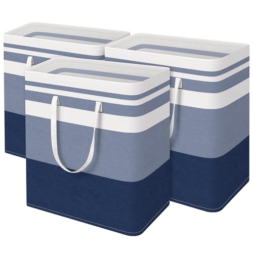 BlissTotes 3-Pack Laundry Basket, Collapsible Laundry Hamper, Blue, 125L - color: Blue, size: 125L
