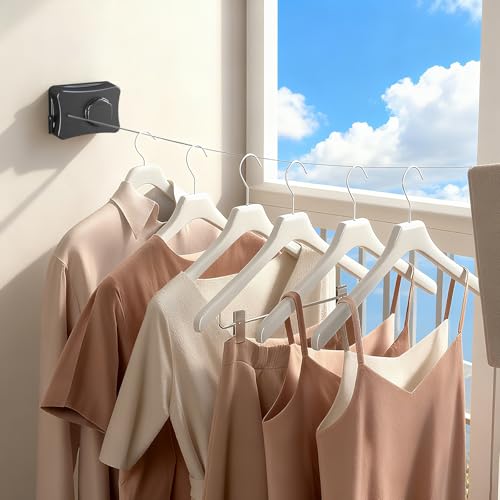 Retractable Clothesline for Indoor & Outdoor Use, Black - color: Black