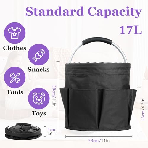 17L Cleaning Caddy with Handle and 6 Pockets, Foldable Cleaning Supply Caddy, Portable Shower Caddy in 600D Oxford Fabric, Multifunctional Storage Basket for Camping, Gardening, Black - color: Black, size: 1PCS