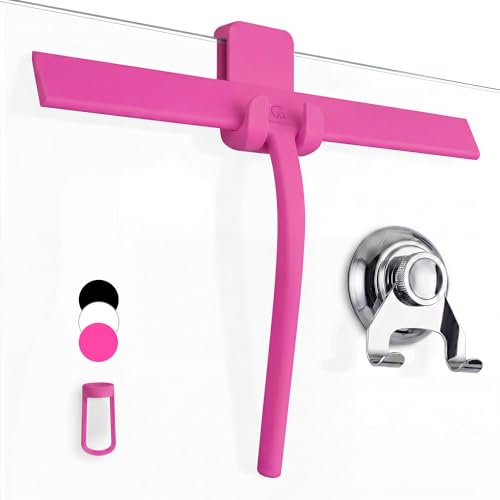 GÜTEWERK Silicone Shower Squeegee with 3-in-1 No-Drill Mount, Pink, 15'' - color: Pink, size: 15 Inches