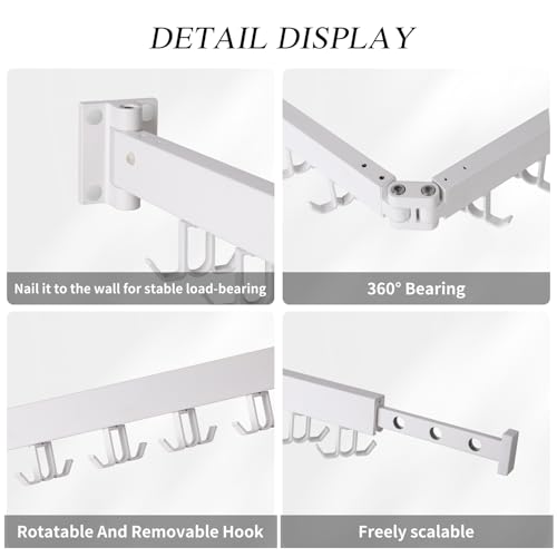 RFOUO Wall Mounted Clothes Drying Rack Tri-Fold, White - color: White-upgrade
