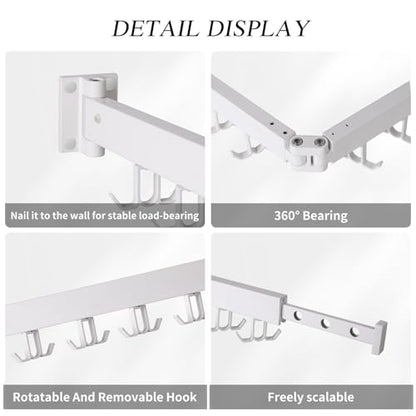 RFOUO Wall Mounted Clothes Drying Rack Tri-Fold, White - color: White-upgrade