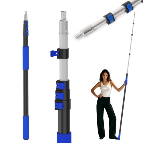18FT Telescopic Extension Pole-3-12FT Multi-Purpose Extension Pole with Easy Flip Lock, Universal Twist-on Metal Tip, Lightweight Sturdy Aluminum Paint Roller Extension Pole for Window Cleaning