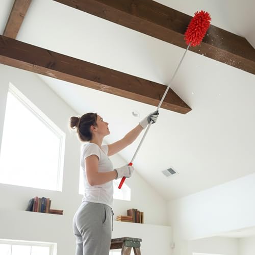 Extendable Feather Duster Telescopic Dust Remover for Home Office Car Furniture High Ceiling Cleaning Multi Purpose Tool(Red,Long Head) - color: Red, size: 11.0 in