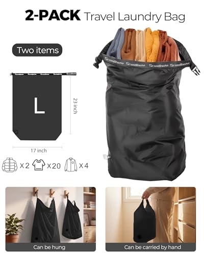 Travel Laundry Bag, Pump-Free Vacuum Compression Dirty Clothes Bag, Reusable Waterproof & Washable Laundry Bag, Wet and Dry Bag, Ideal for Suitcases, Road Trip Essentials (2 Pcs, L+L) Black - color: Black, size: 23" L × 17" W × 6.5" H (2PS)