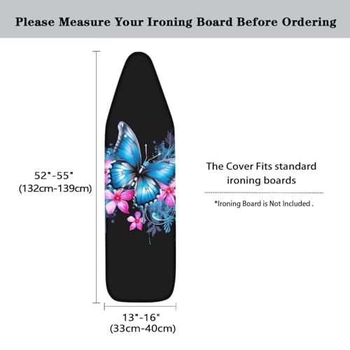 Flower Butterfly Ironing Board Cover and Pad 15 x 54 Thick Iron Board Protective Ironing Padded Cover Suitable for Standard Ironing Boards Padding Iron Sleeve with Elastic Edge Black - color: Flower Butterfly Blue