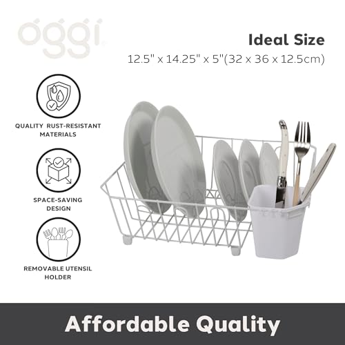 Oggi Compact Dish Drying Rack - White Metal Dish Drainer Rack, Drying Rack Kitchen, Dish Rack, Dish Racks for Kitchen Counter, Durable Coated Metal Kitchen Drying Rack with Cutlery Holder - color: White