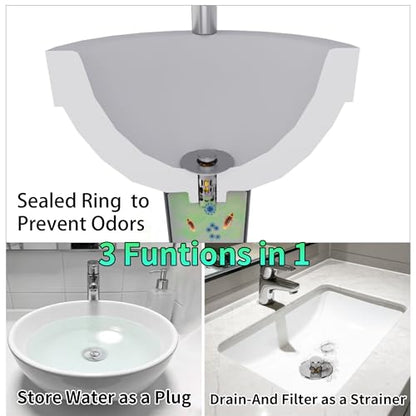Sink Stopper Drain Hair Catcher,Bathroom Sink Drain Strainer with Removable Anti-Clogging Basket,Easy to Install Bathroom Sink Stopper Drain Catcher for 1.06-1.61in Basin Washstand Hole - color: Silver