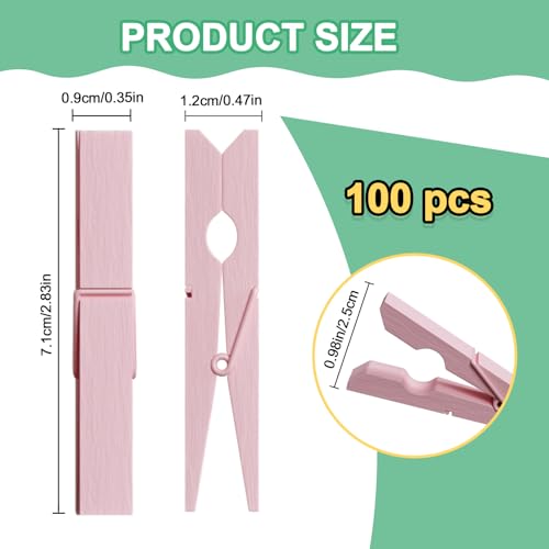 100 Pcs Wooden Clothespins Bulk - 2.9 Inch Cheer Light Pink Clothes Pins - color: Light Pink