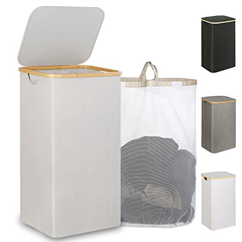 IEGrow Laundry Hamper with Lid,110L Laundry Basket with Mesh Bag,Light Grey - color: Light Grey, size: 110L
