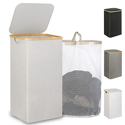 IEGrow Laundry Hamper with Lid,110L Laundry Basket with Mesh Bag,Light Grey - color: Light Grey, size: 110L