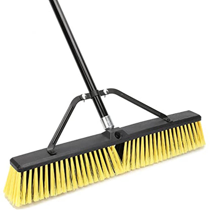 24 Inches Push Broom Outdoor Heavy Duty Broom with 63" Long Handle for Deck Driveway Garage Yard Patio Concrete Floor Cleaning Yellow - color: Yellow 24 Inches Heavy Duty 1 Pack