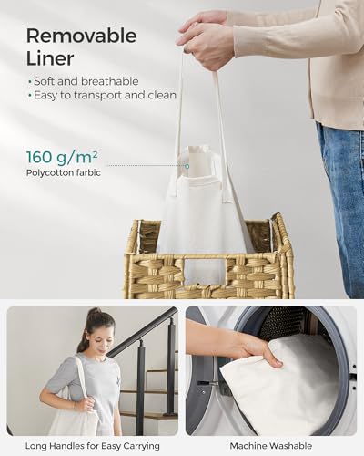 SONGMICS Laundry Hamper with Lid, 23.8 Gal (90 L) Synthetic Rattan,Foldable - color: Goose Yellow, size: 90 L