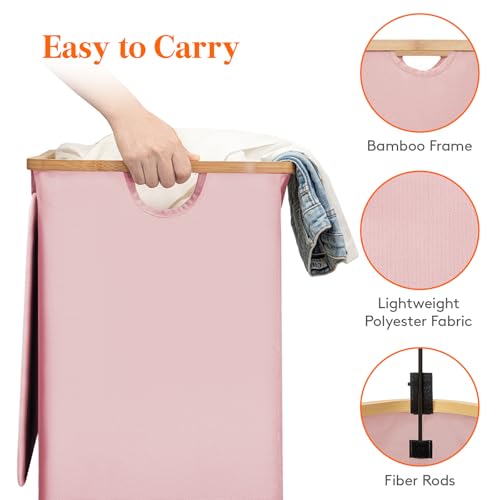 Lifewit 150L Double Laundry Hamper with Lid and Removable Bag, Pink - color: Pink, size: 150L