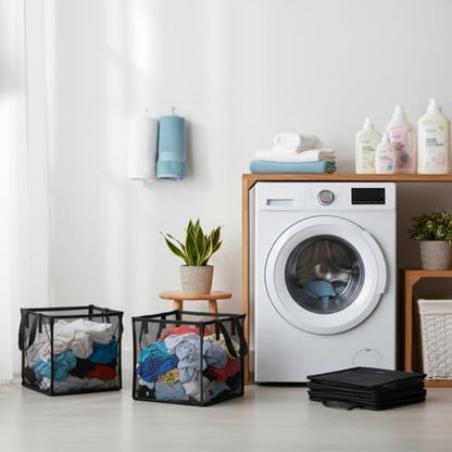 SOUJOY 4Pcs Pop Up Laundry Baskets, 13 Inch Collapsible Mesh Popup Clothes Hampers, Portable and Foldable Washing Bin with Handles for Home, Dorm, Travel and Storage, Black