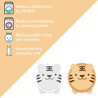 XL Size Wool Dryer Balls 6 Pcs - Over 2000 Loads,Lovely Tiger Appearance-Reusable,Hypoallergenic Baby Safe & Chemical Free to Reduce Sticky Wool When Drying & Shorten Drying Time… - color: Tiger