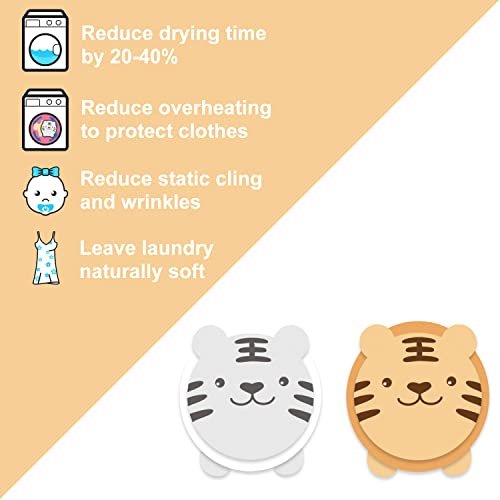 XL Size Wool Dryer Balls 6 Pcs - Over 2000 Loads,Lovely Tiger Appearance-Reusable,Hypoallergenic Baby Safe & Chemical Free to Reduce Sticky Wool When Drying & Shorten Drying Time… - color: Tiger